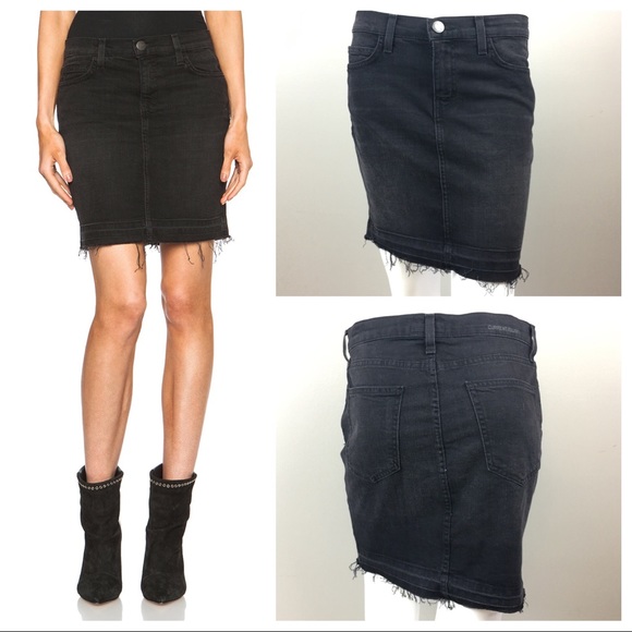 black denim skirt raw hem